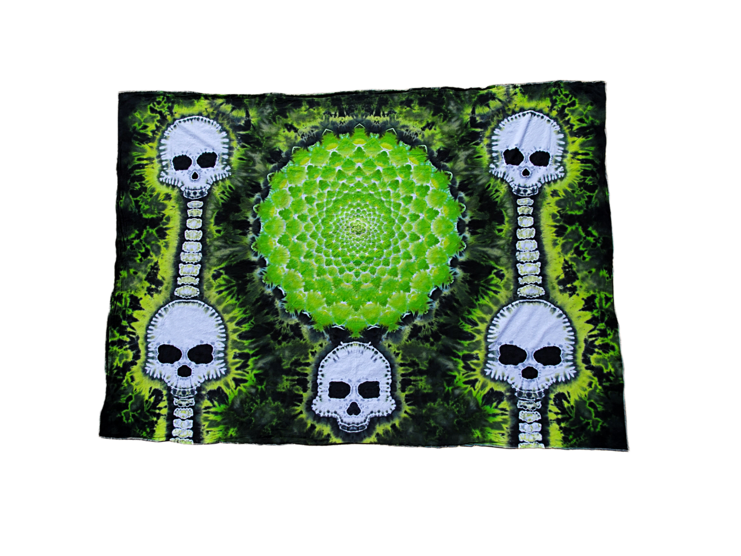 Green Death Skull and Mandala Tie Dye Tapestry 84in x 60in