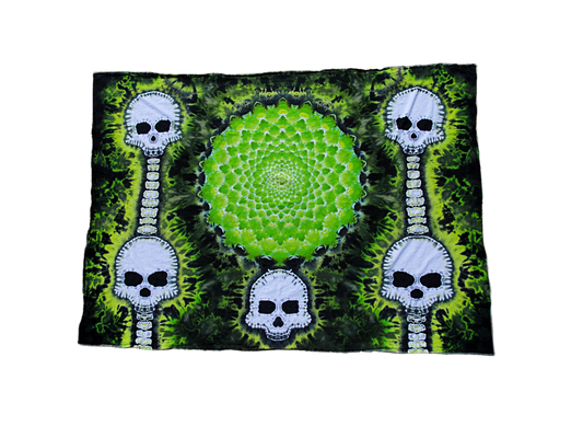 Green Death Skull and Mandala Tie Dye Tapestry 84in x 60in